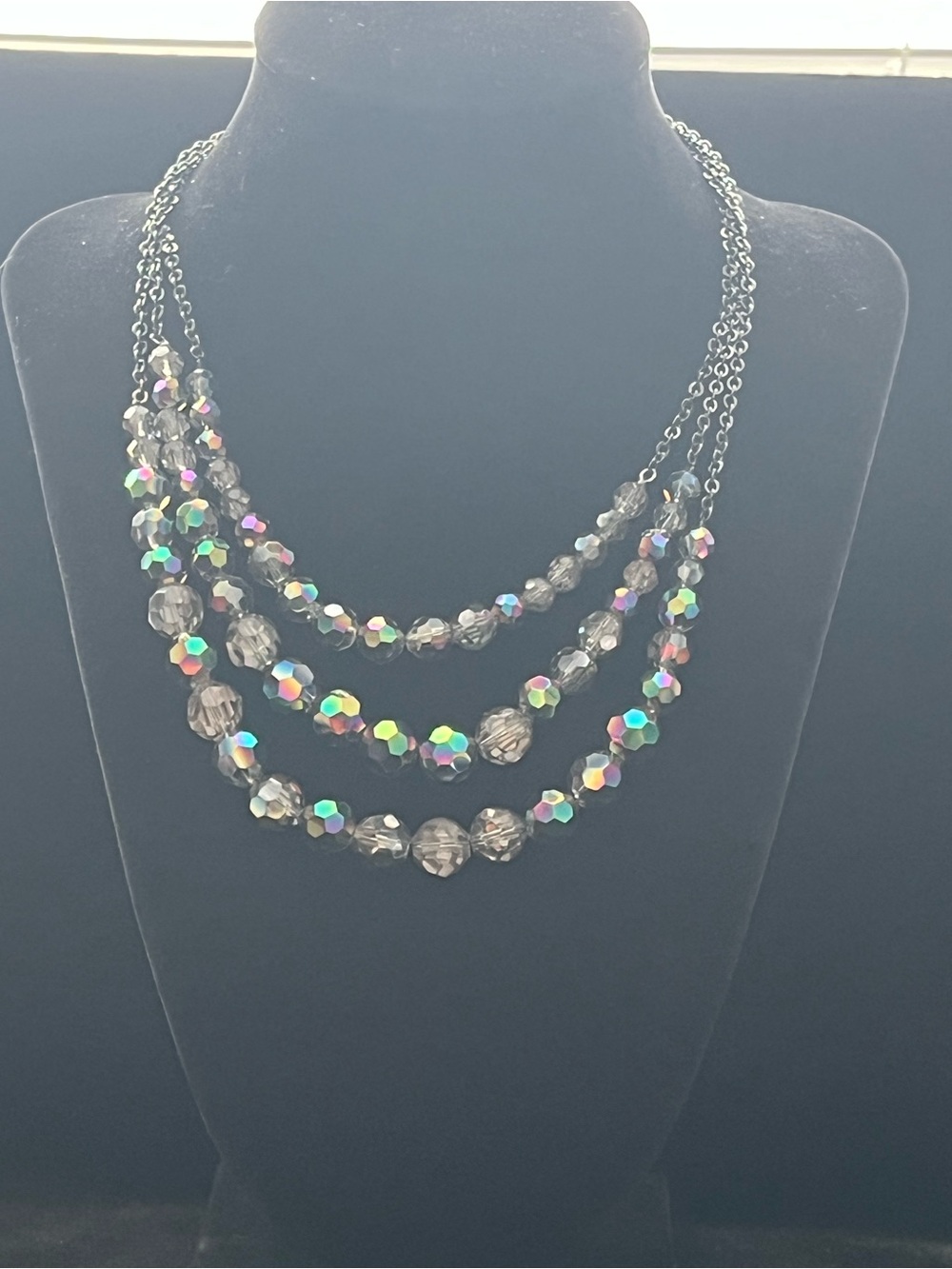 Cookie Lee Multi-Strand Crystal | Smoky Gray Aurora Borealis Beaded Necklace